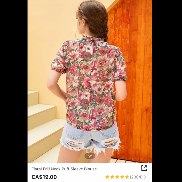 Floral Frill Neck Puff Sleeve Blouse - Picture 2 of 7